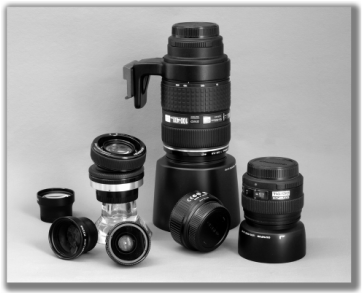 photograph of several camera lenses